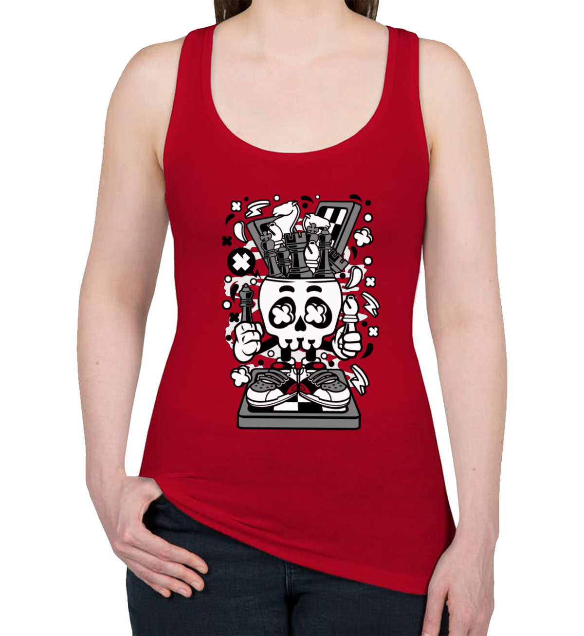 Chess Skull Head Women's Racerback Tank Top