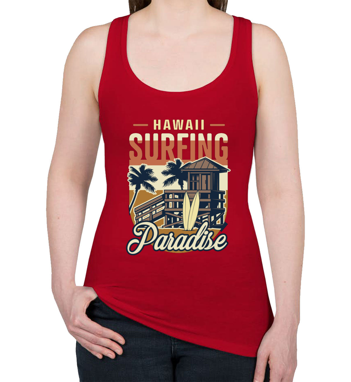 Hawaii Surfing Paradise Women's Racerback Tank Top