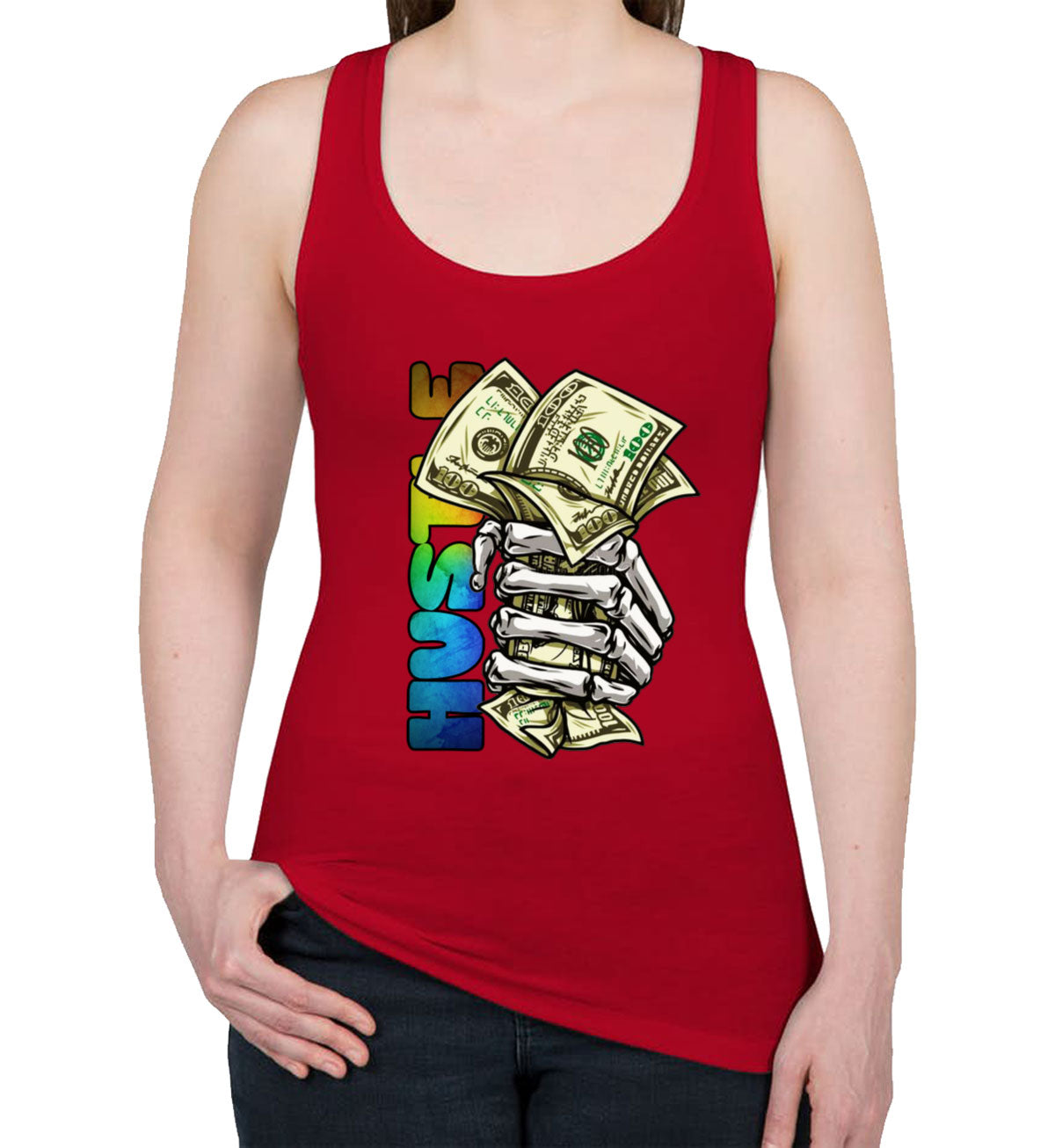 Hustle Hand Holding Money Women's Racerback Tank Top