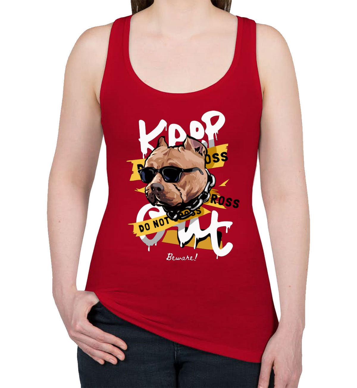 Keep Out Pitbull Dog Women's Racerback Tank Top