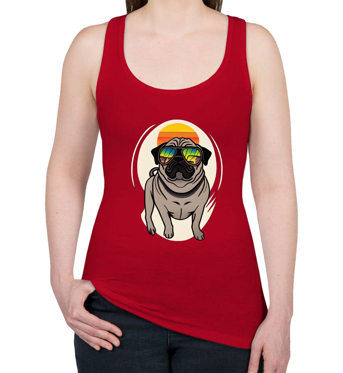 Pug Dog With Sunglasses Women's Racerback Tank Top