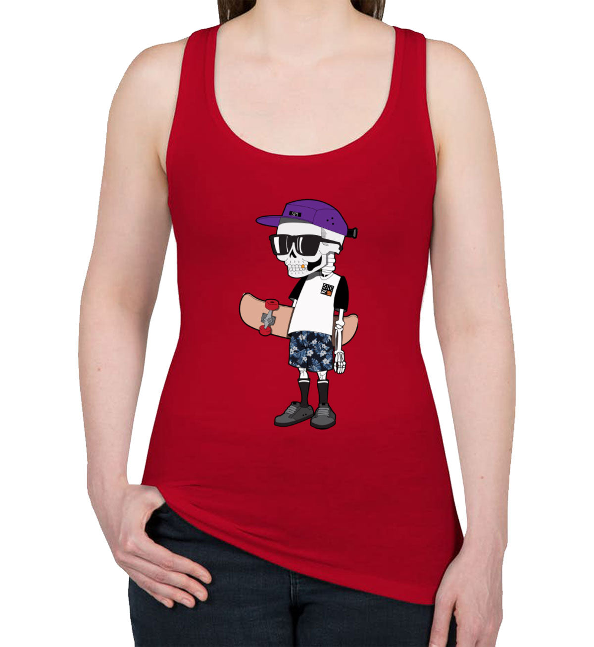 Skeleton Skateboard Women's Racerback Tank Top