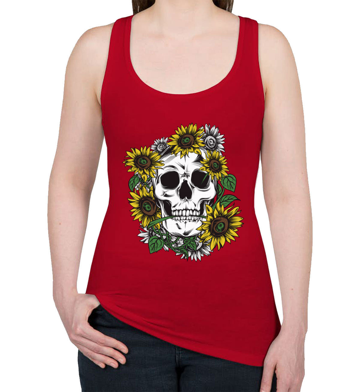 Sunflower Skull Women's Racerback Tank Top