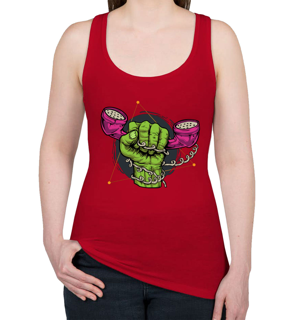 Zombie Hand Holding The Phone Women's Racerback Tank Top