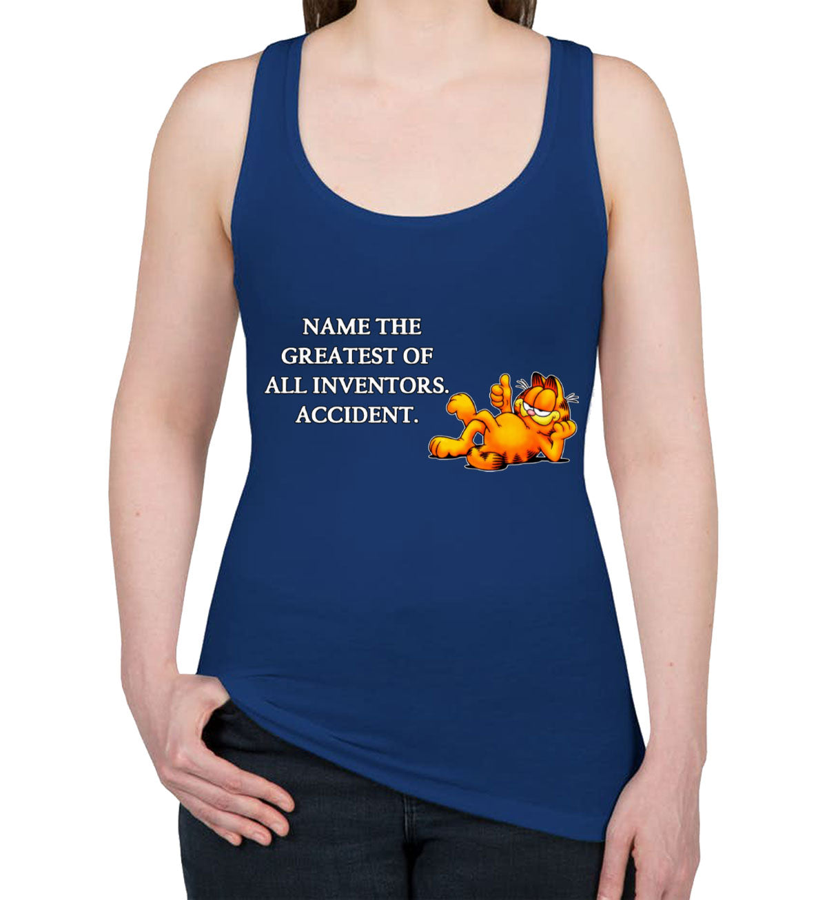 Name The Greatest Of All Inventors. Accident. Mark Twain Women's Racerback Tank Top