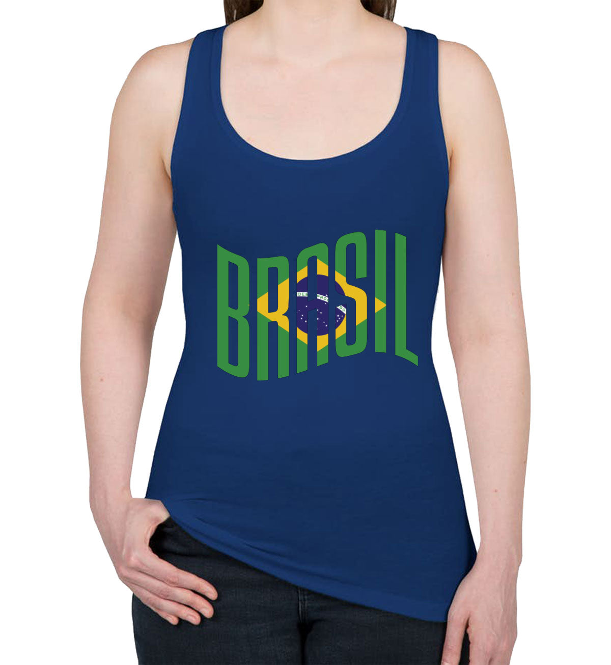 Brasil Typography With Brazil Flag Women's Racerback Tank Top