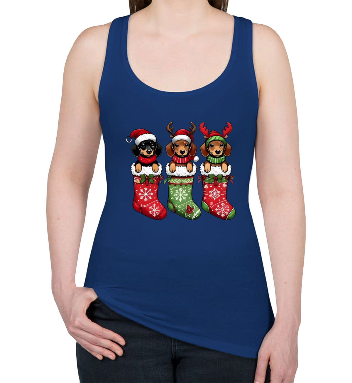 Dogs In Christmas Stockings Women's Racerback Tank Top