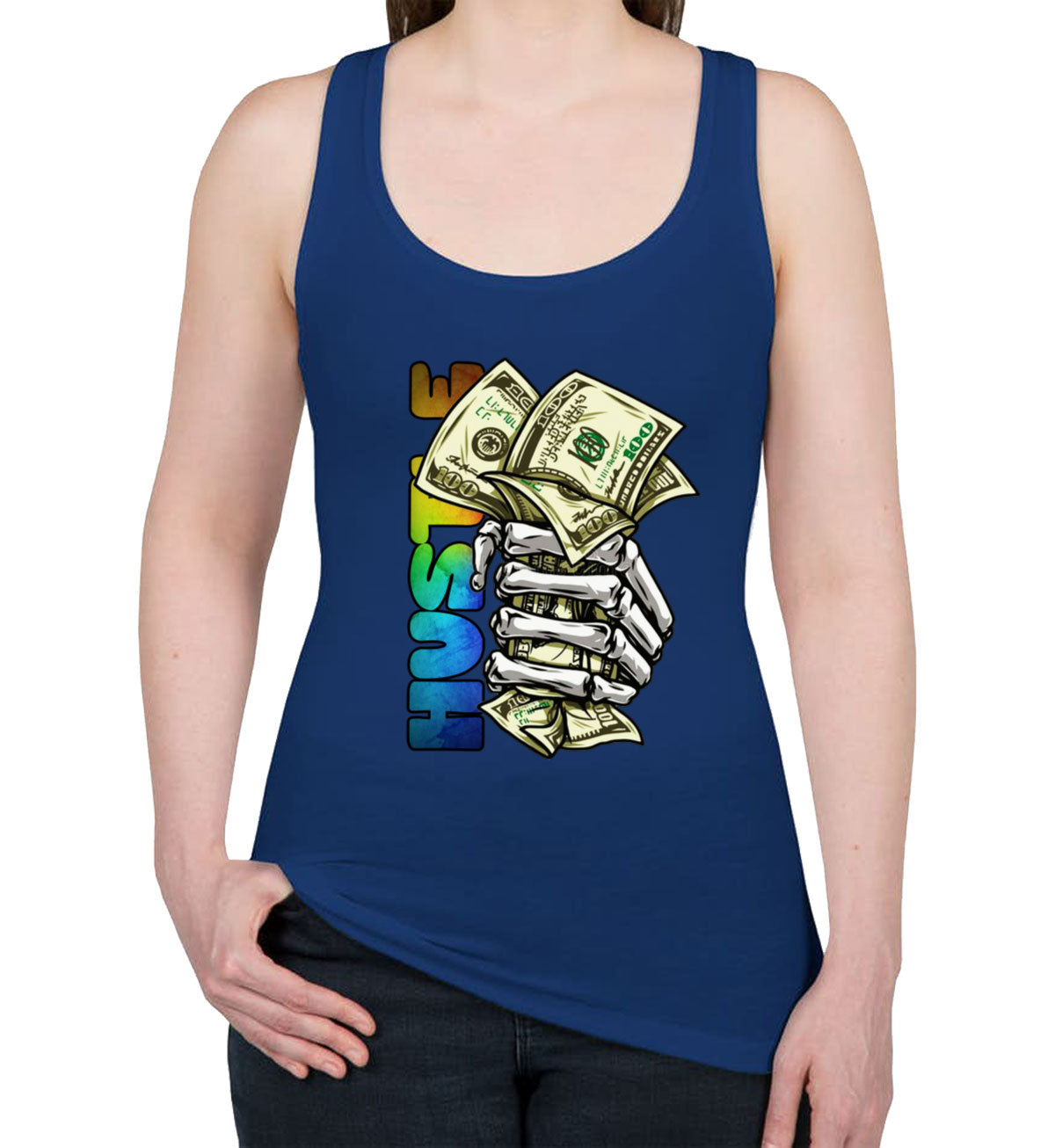 Hustle Hand Holding Money Women's Racerback Tank Top