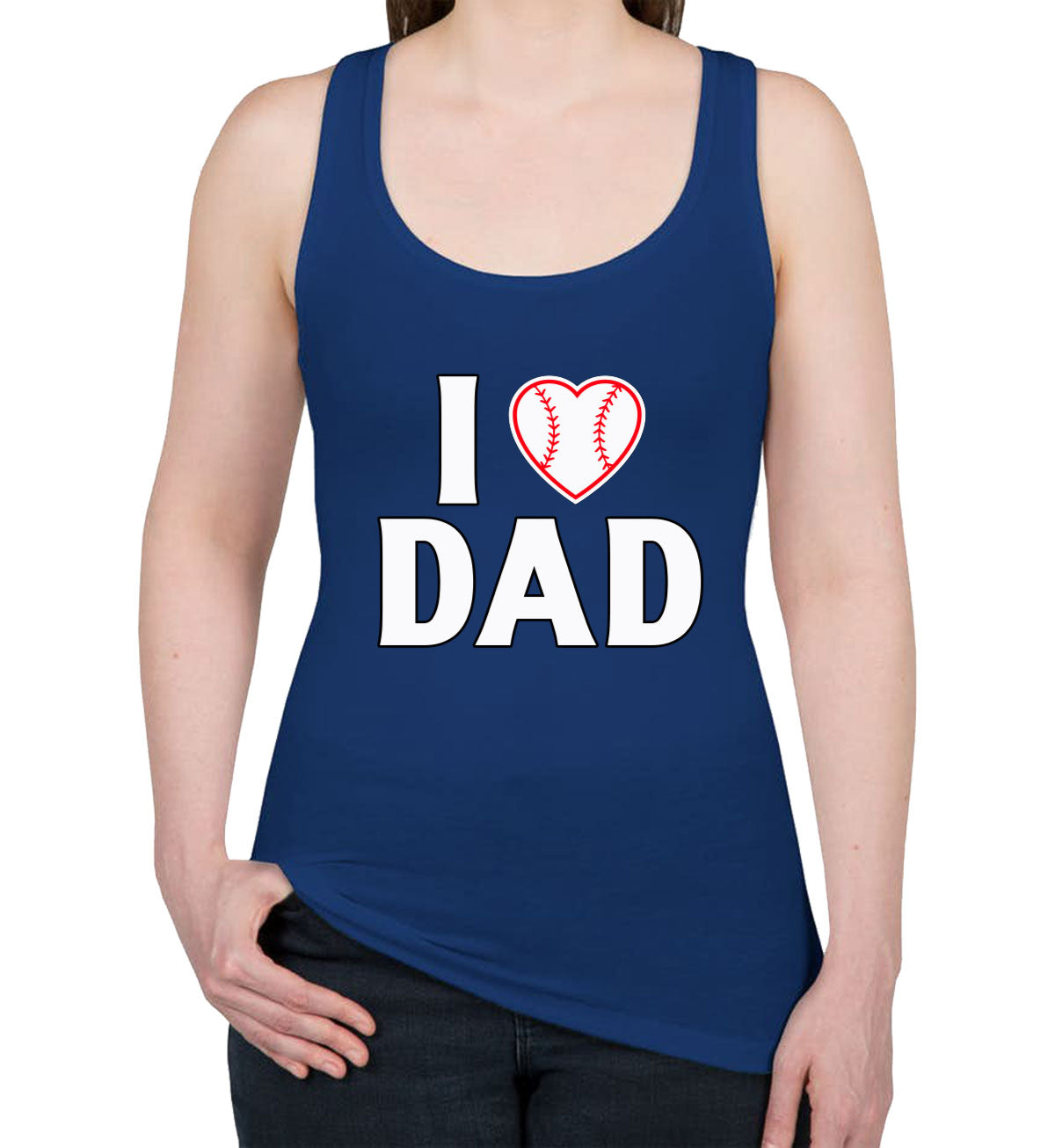 I Love Dad Baseball Heart Women's Racerback Tank Top