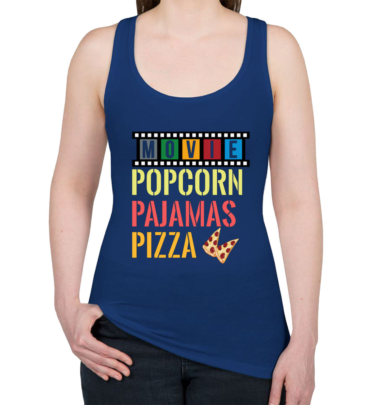 Movie Popcorn Pajamas Pizza  Women's Racerback Tank Top