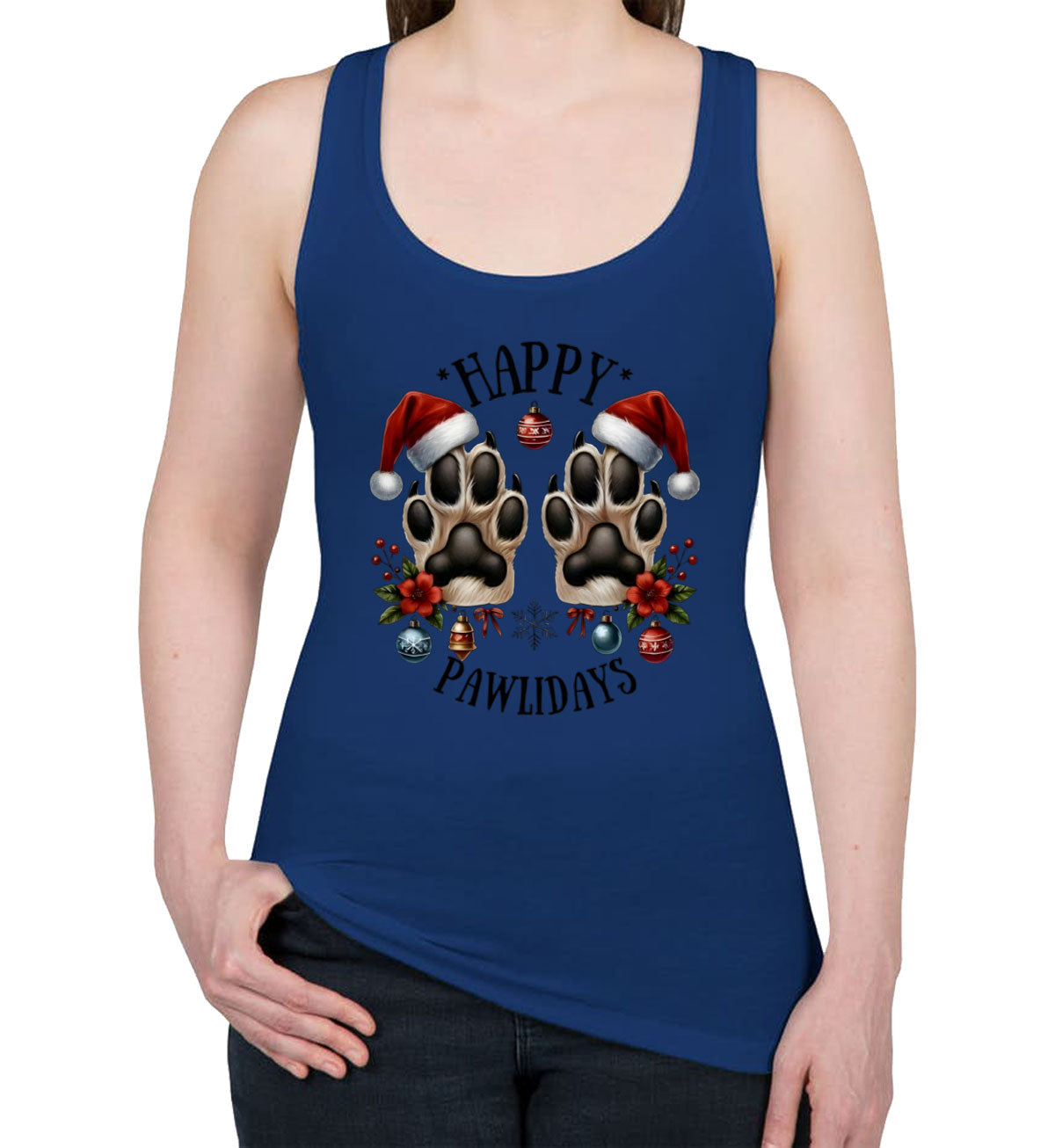 Happy Pawlidays Christmas Women's Racerback Tank Top