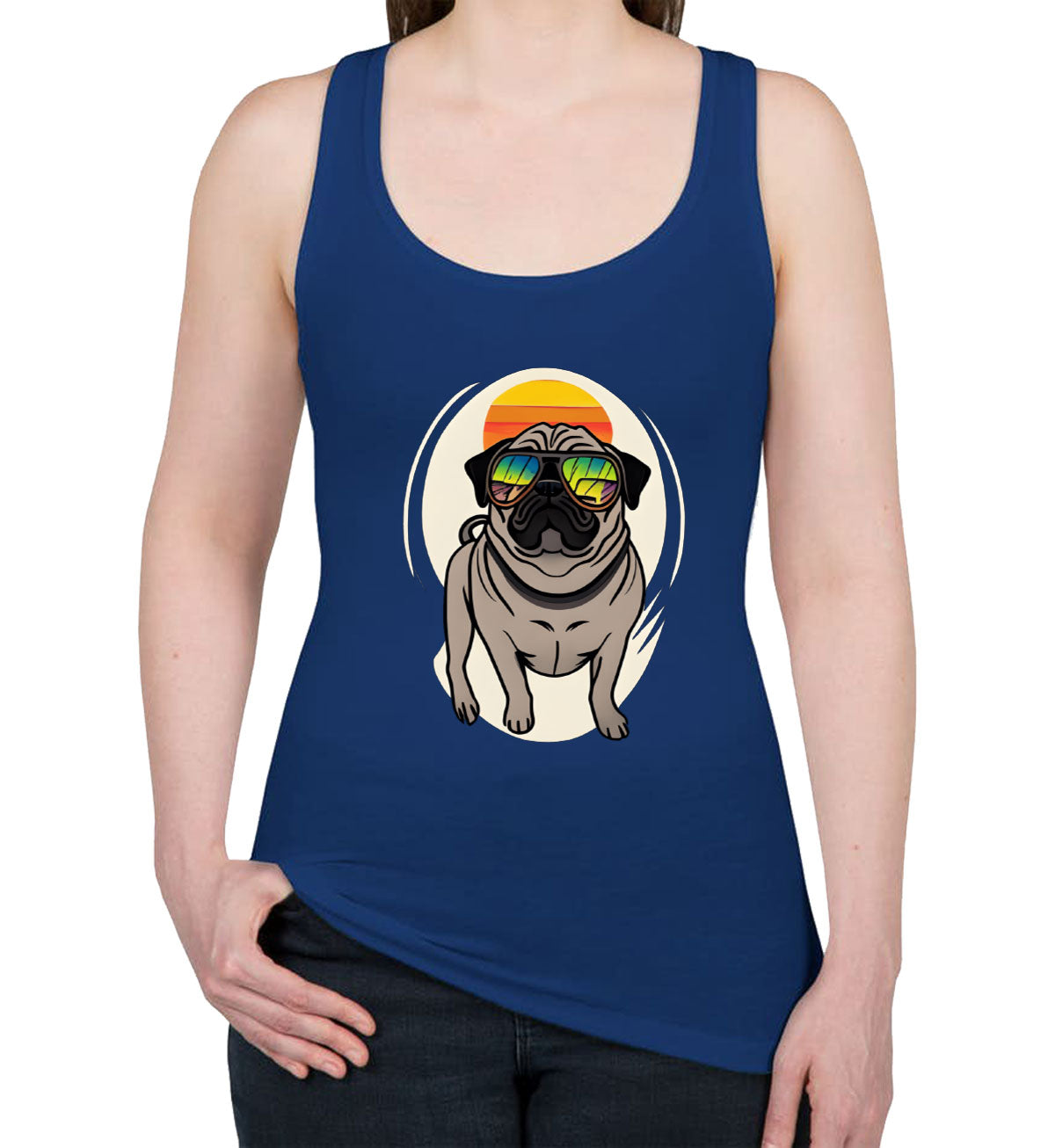 Pug Dog With Sunglasses Women's Racerback Tank Top