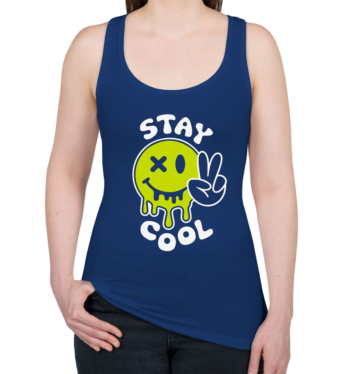 Stay Cool Emoji Face Women's Racerback Tank Top
