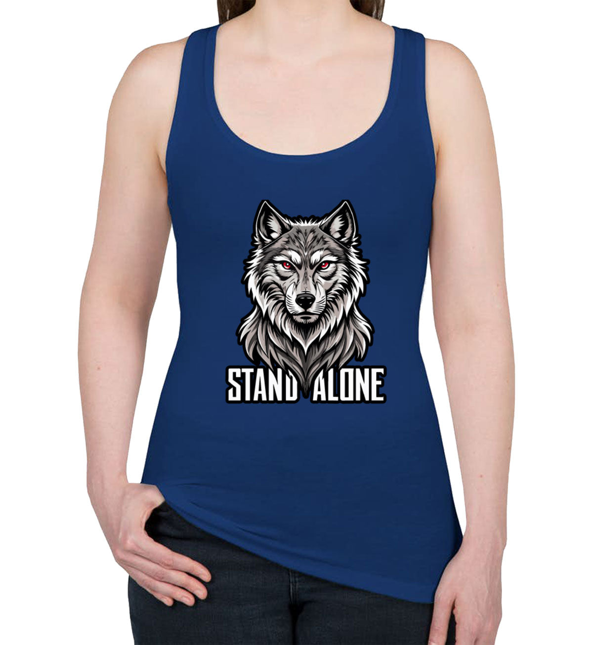 Stand Alone Wolf Women's Racerback Tank Top