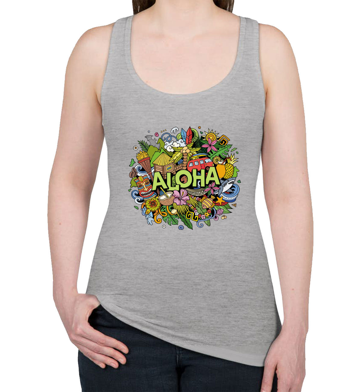 Aloha Hawaii Doodle Women's Racerback Tank Top