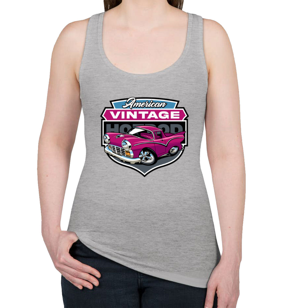 American Vintage Hotrod Car Women's Racerback Tank Top