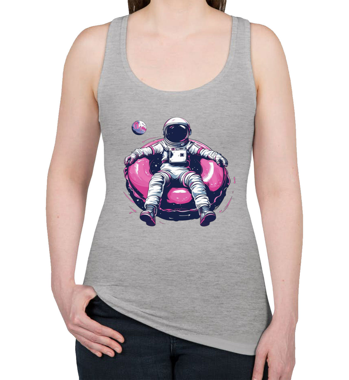 Astronaut On A Pink Float Women's Racerback Tank Top