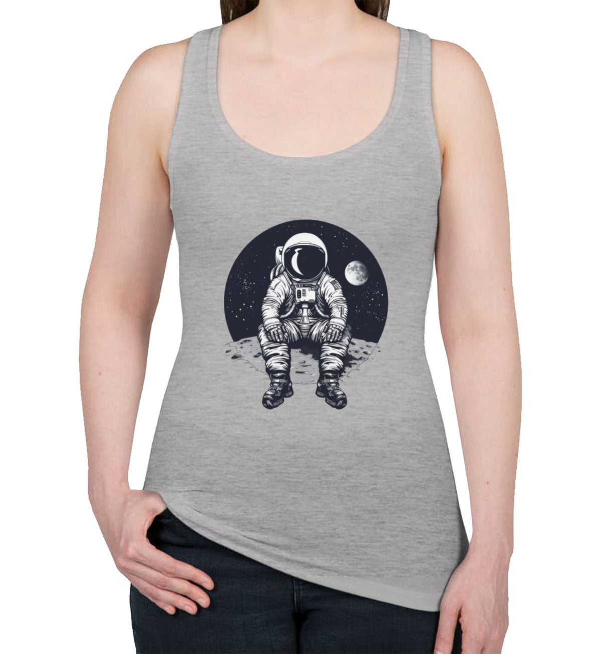 Astronaut Sitting On Moon Women's Racerback Tank Top