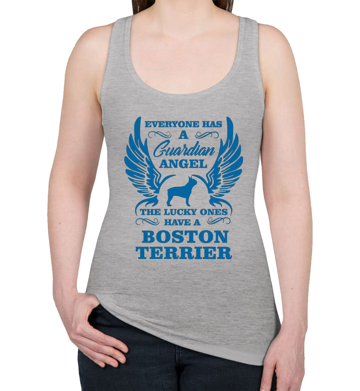 Boston Terrier Guardian Angel Dog Women's Racerback Tank Top