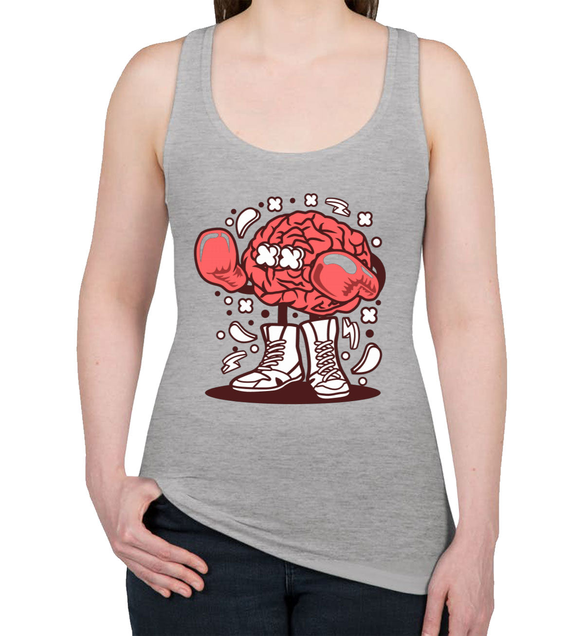 Boxer Brain Cartoon Women's Racerback Tank Top