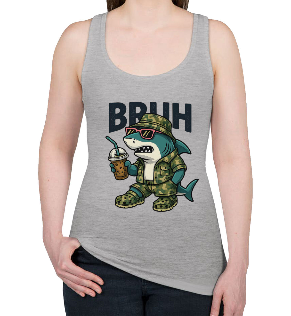 Camo Shark Bruh Hunting Women's Racerback Tank Top