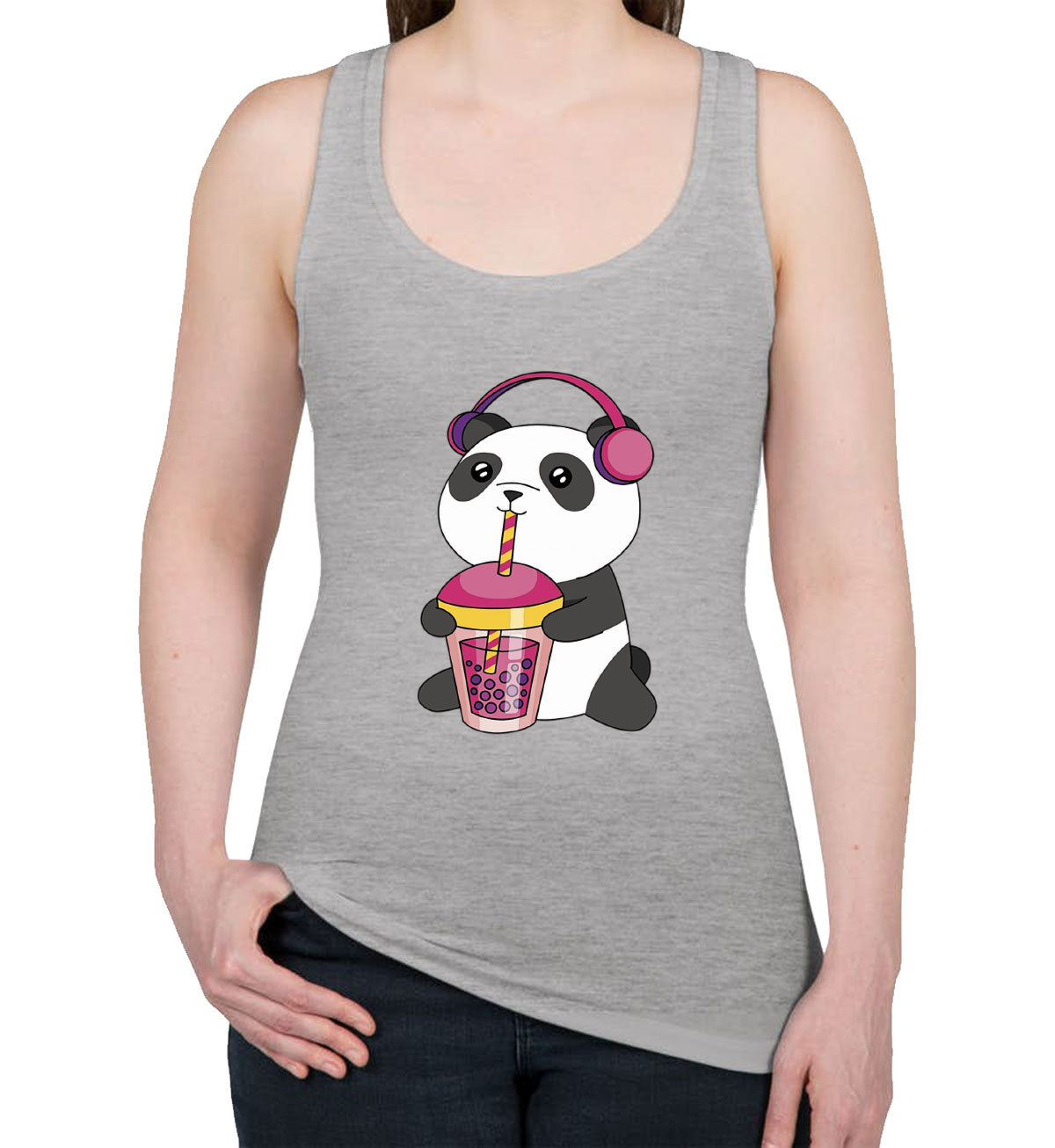 Panda Drinking Bubble Tea Women's Racerback Tank Top