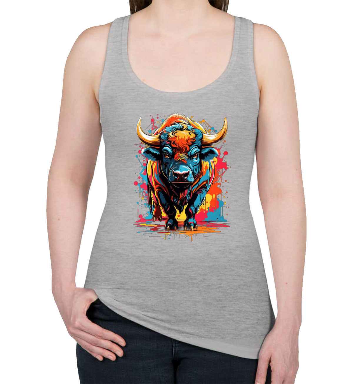 Illustration Colorful Bull Women's Racerback Tank Top