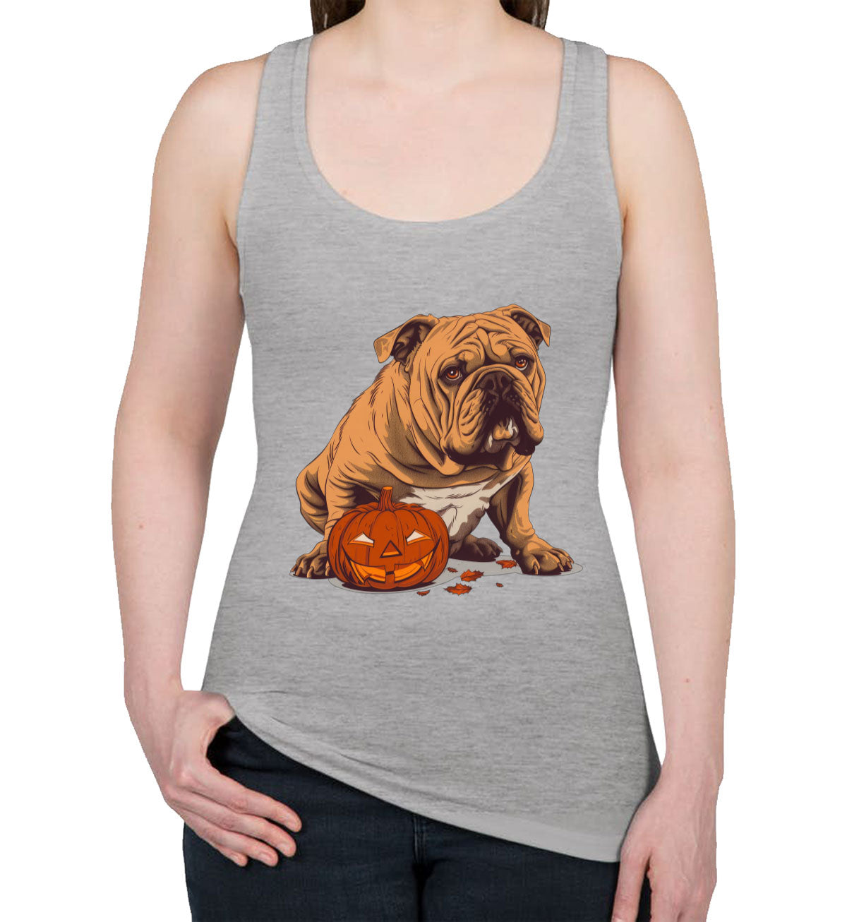 Bulldog With Halloween Pumpkin Women's Racerback Tank Top