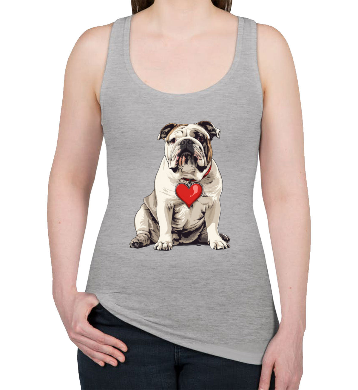 Bulldog With Heart Women's Racerback Tank Top