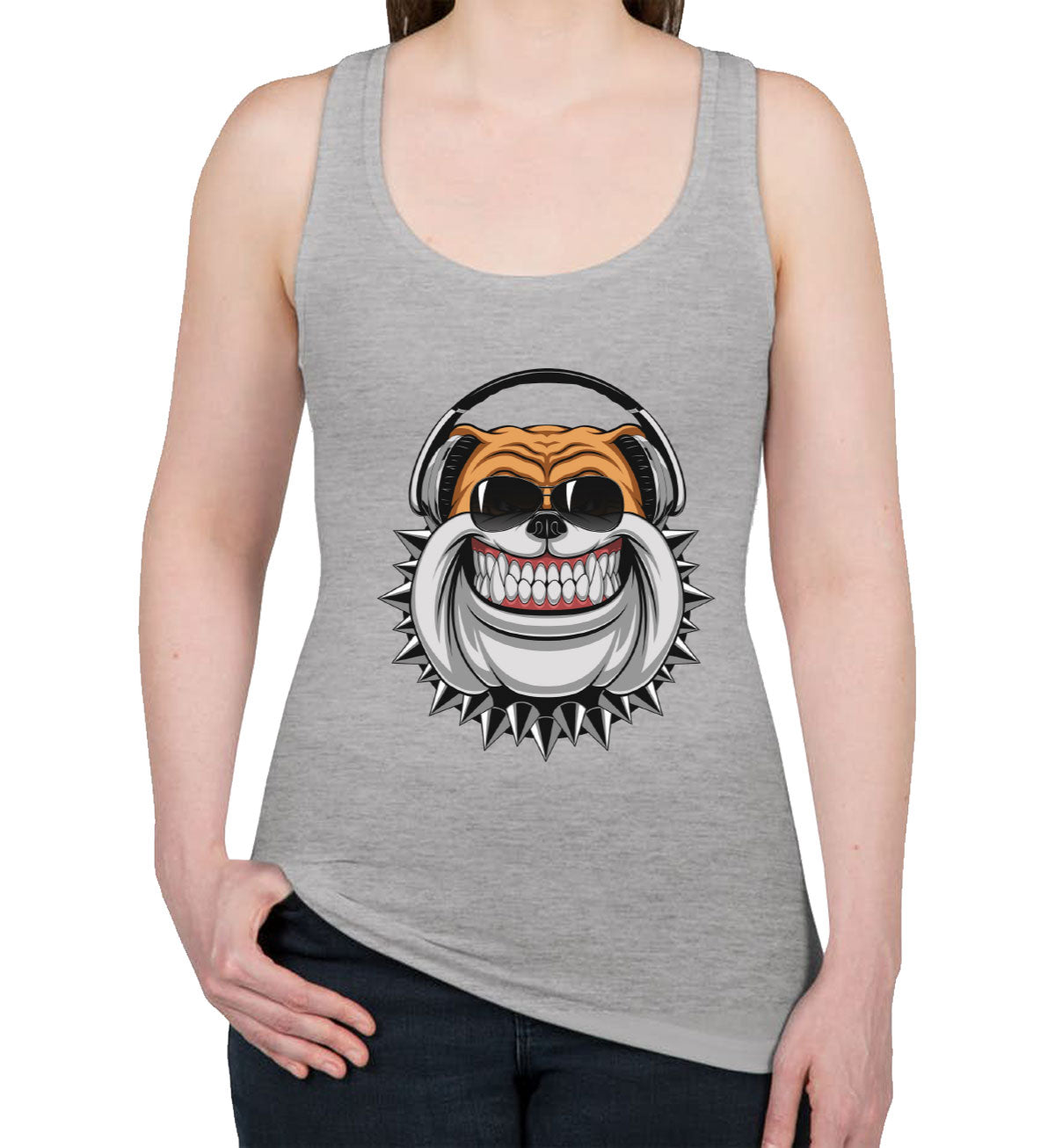 Bulldog With Headphone Cartoon Women's Racerback Tank Top