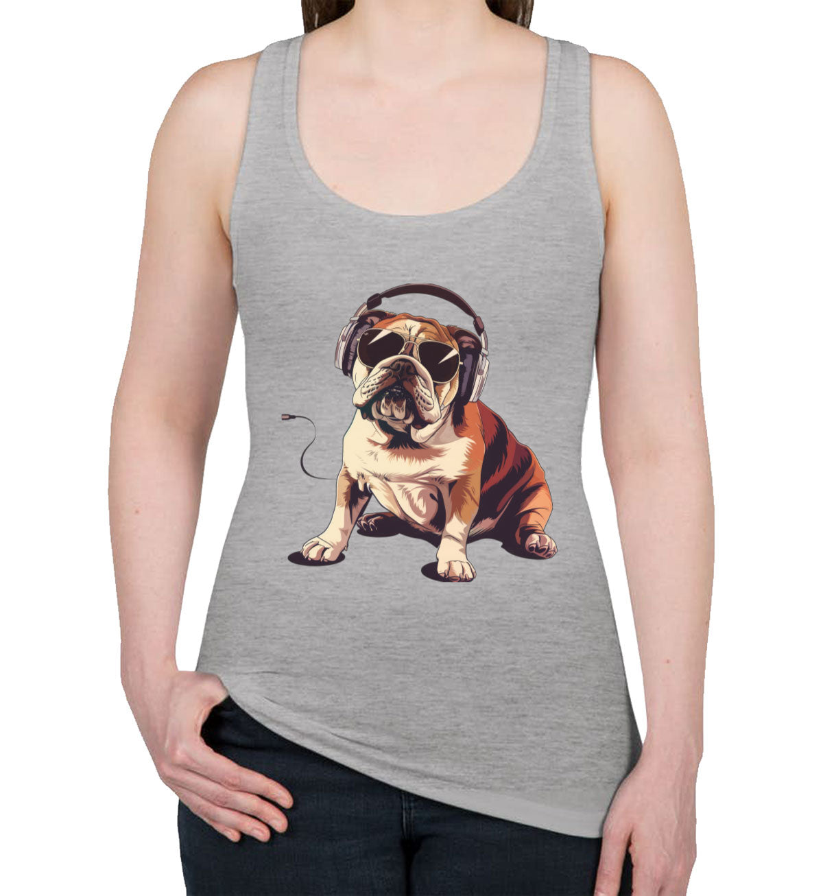 Bulldog With Headphone Women's Racerback Tank Top