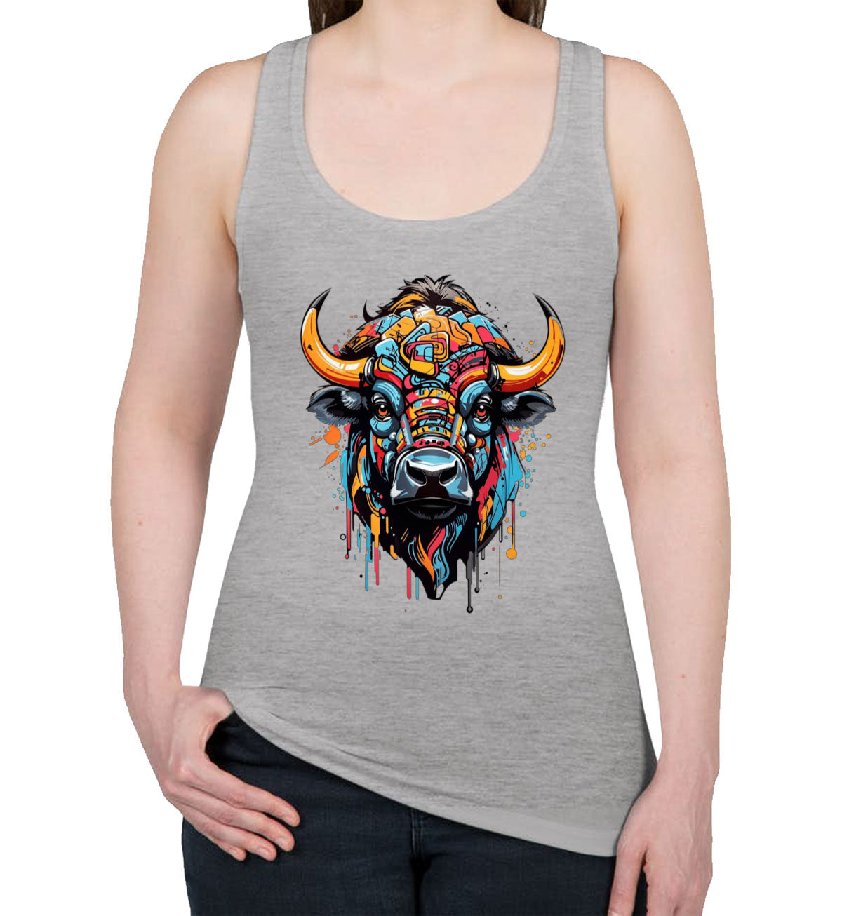 Illustration Colorful Bull head Women's Racerback Tank Top