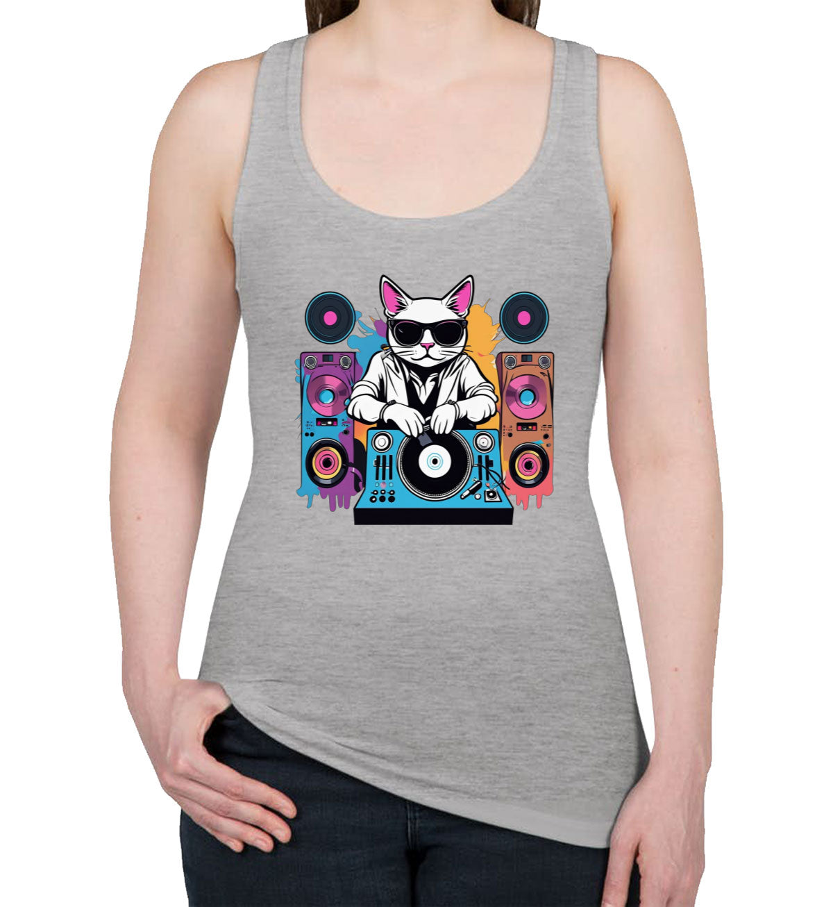 Cool Dj Cat Women's Racerback Tank Top