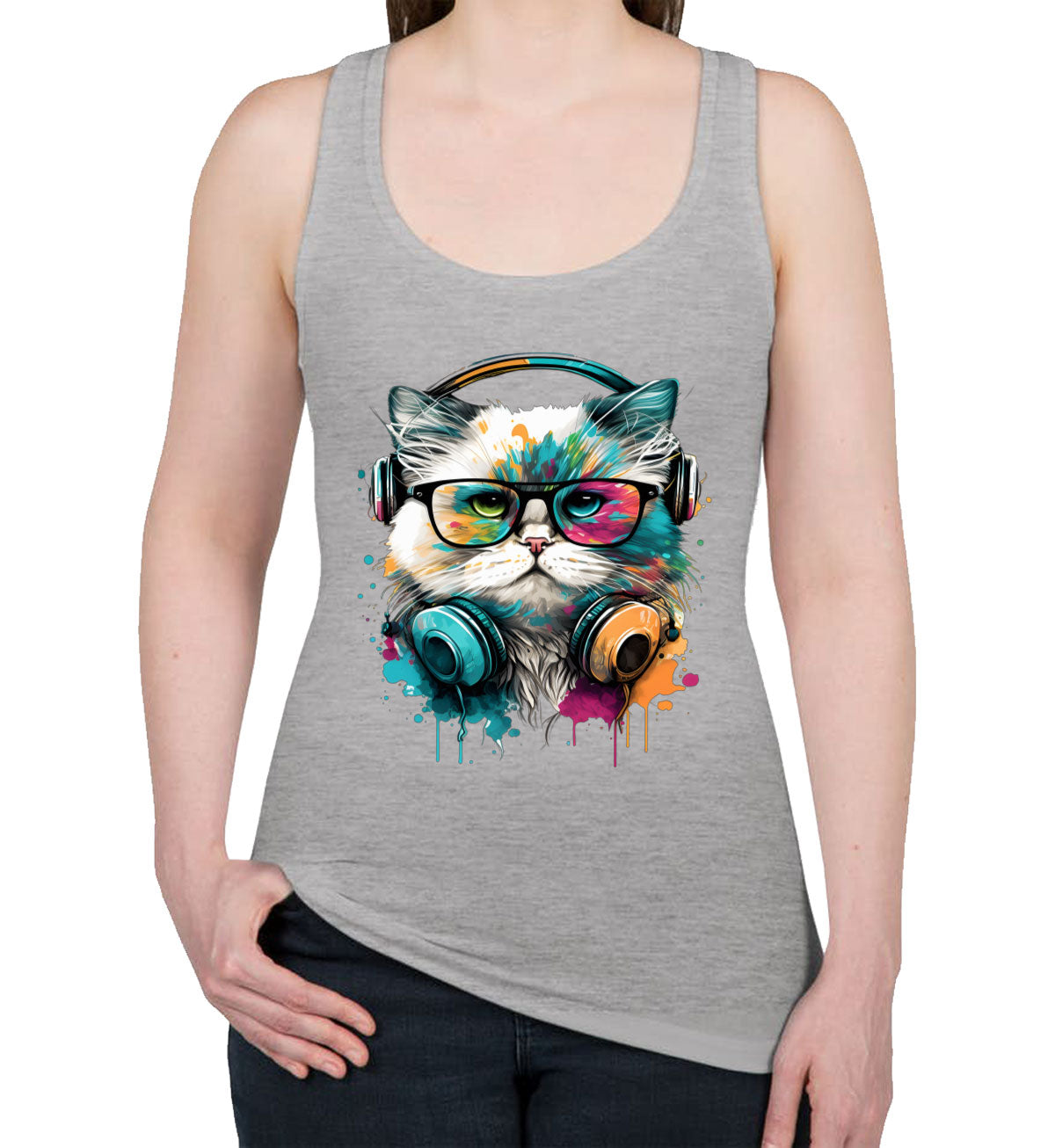 Cat Wearing Glasses Women's Racerback Tank Top