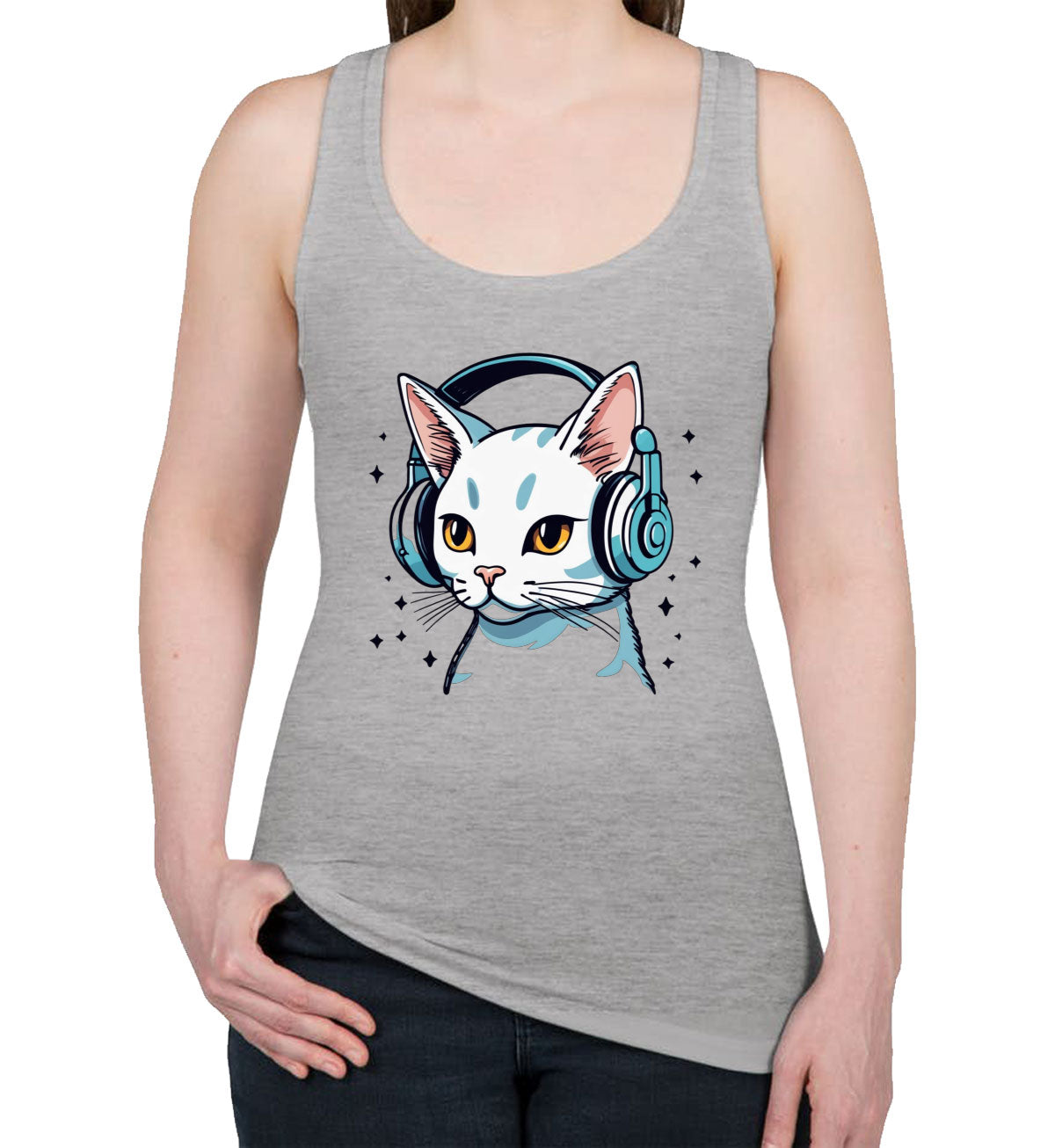 Cool Cat With Headphone Women's Racerback Tank Top