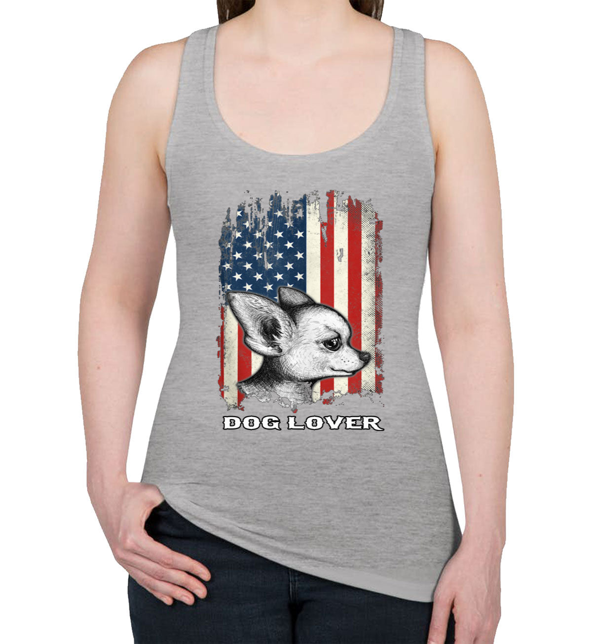 Chihuahua Dog Lover With American Flag Women's Racerback Tank Top