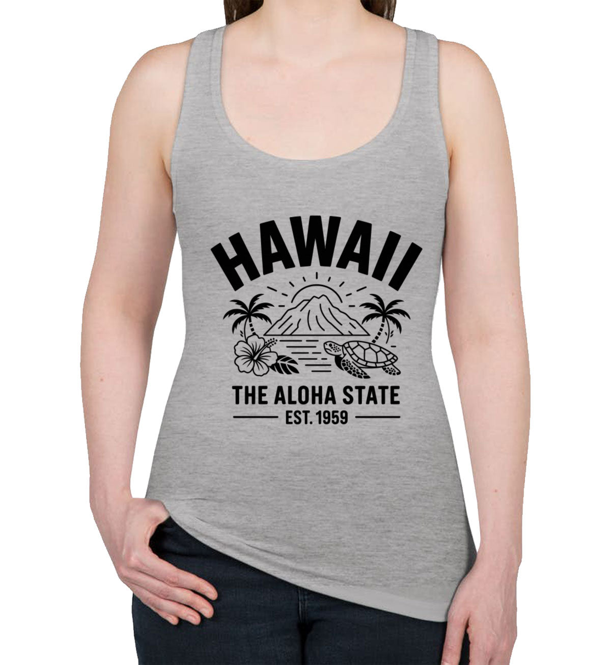 Hawaii Cityscape Illustration The Aloha State Women's Racerback Tank Top