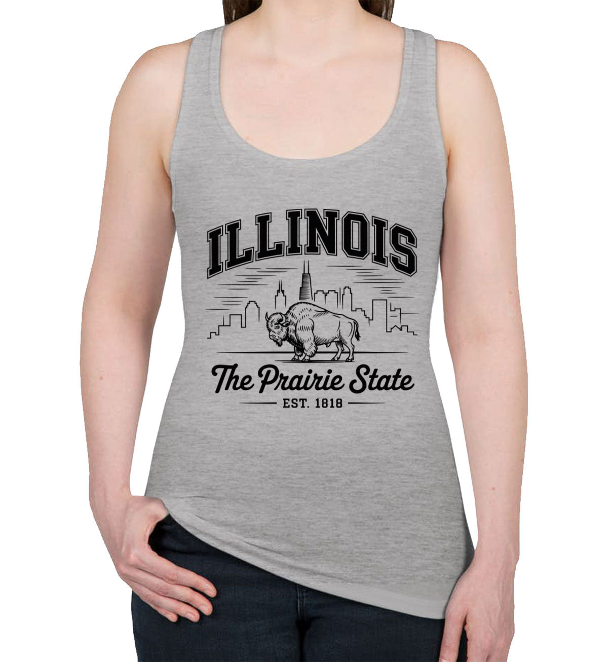 Illinois Cityscape Illustration The Prairie State Women's Racerback Tank Top