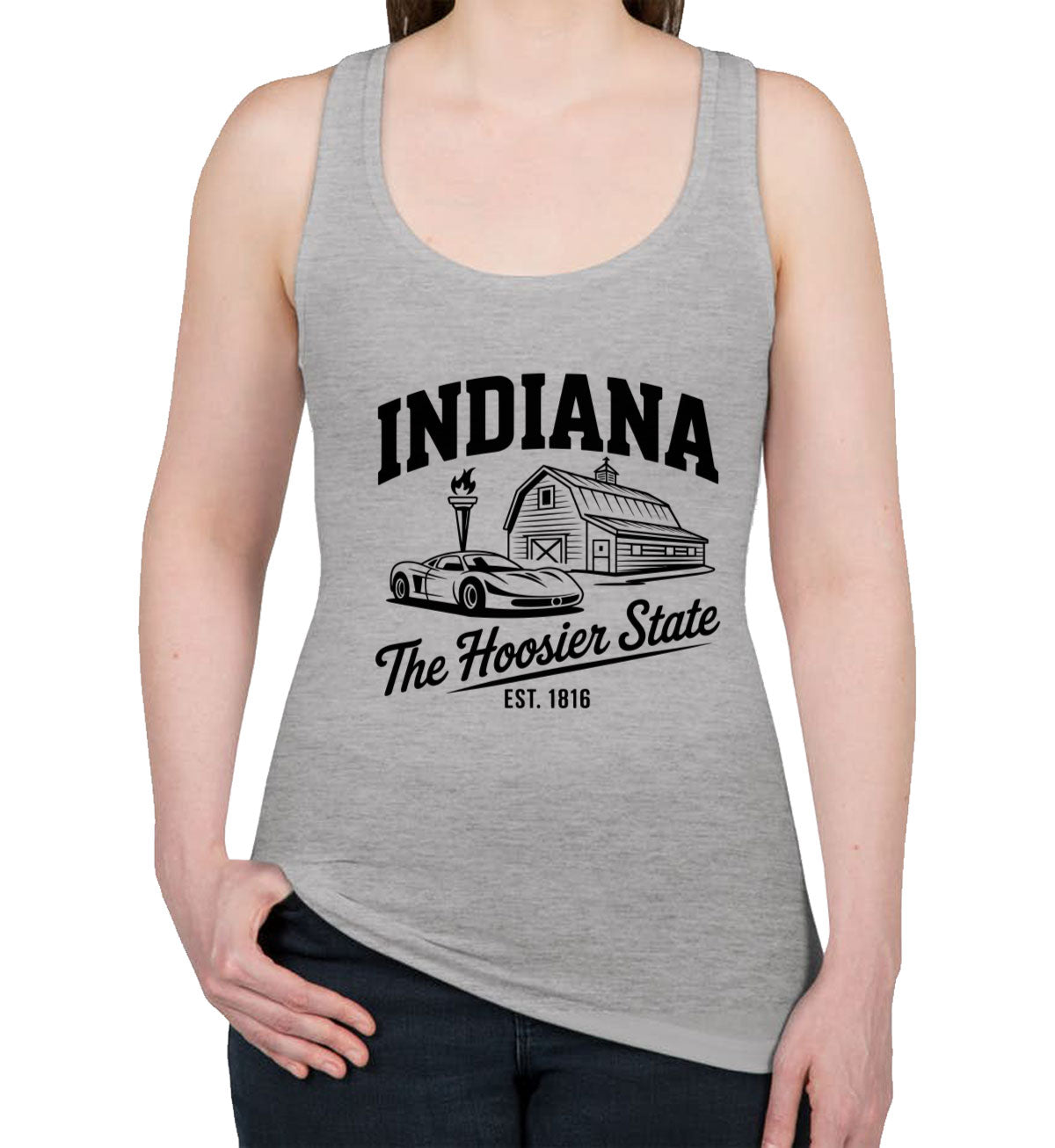 Indiana Cityscape Illustration The Hoosier State Women's Racerback Tank Top