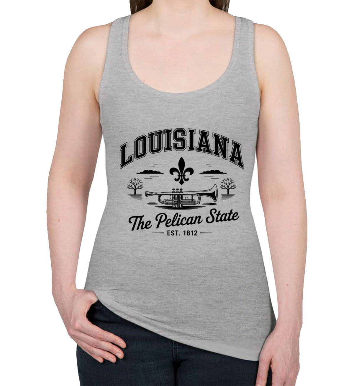 Louisiana Cityscape Illustration The Pelican State Women's Racerback Tank Top