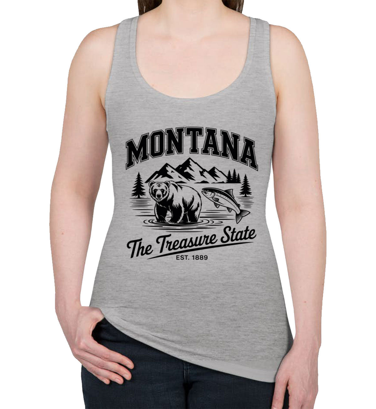 Montana Cityscape Illustration The Treasure State Women's Racerback Tank Top