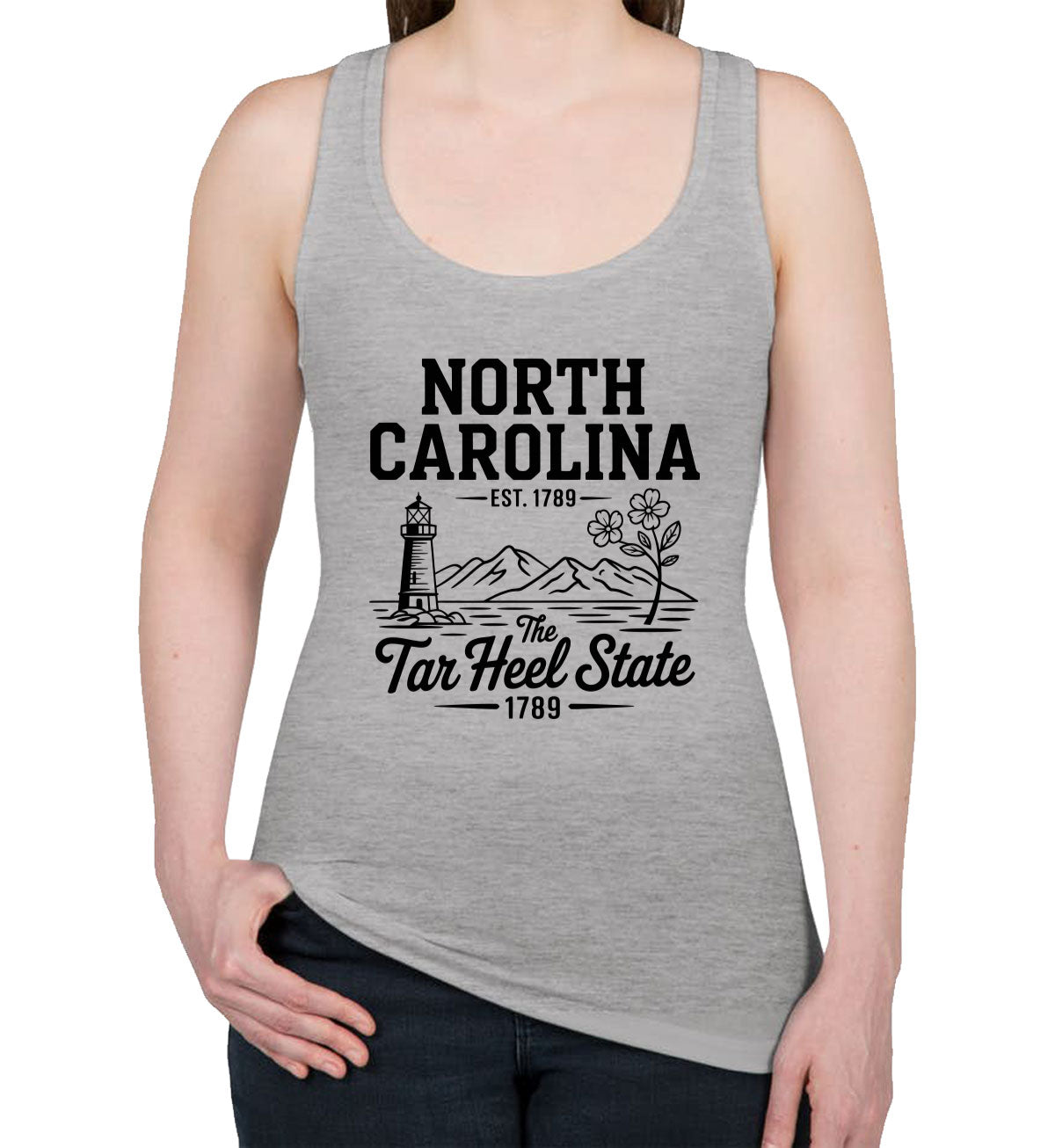 North Carolina Cityscape Illustration The Tar Heel State Women's Racerback Tank Top