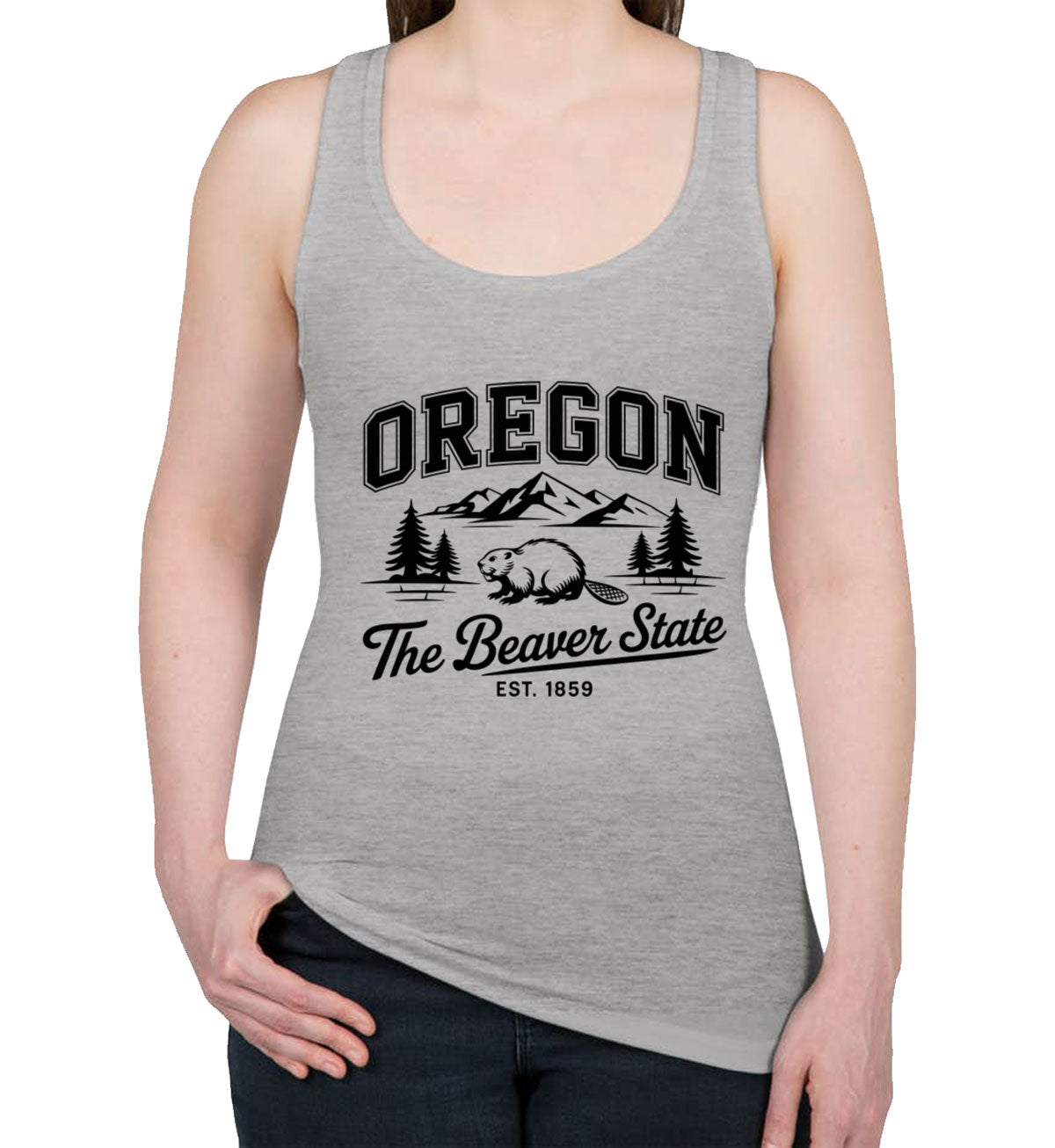 Oregon Cityscape Illustration The Beaver State Women's Racerback Tank Top