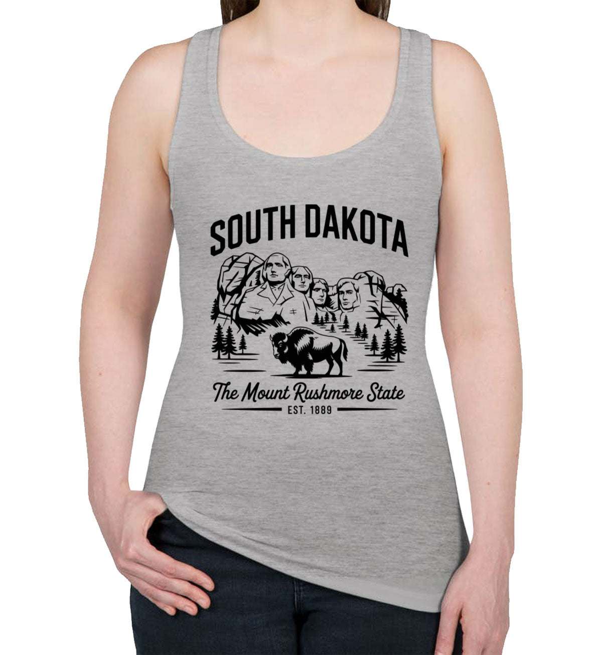 South Dakota Cityscape Illustration The Mount Rushmore State Women's Racerback Tank Top