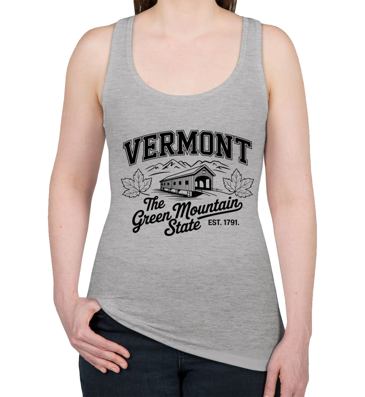 Vermont Cityscape Illustration The Green Mountain State Women's Racerback Tank Top