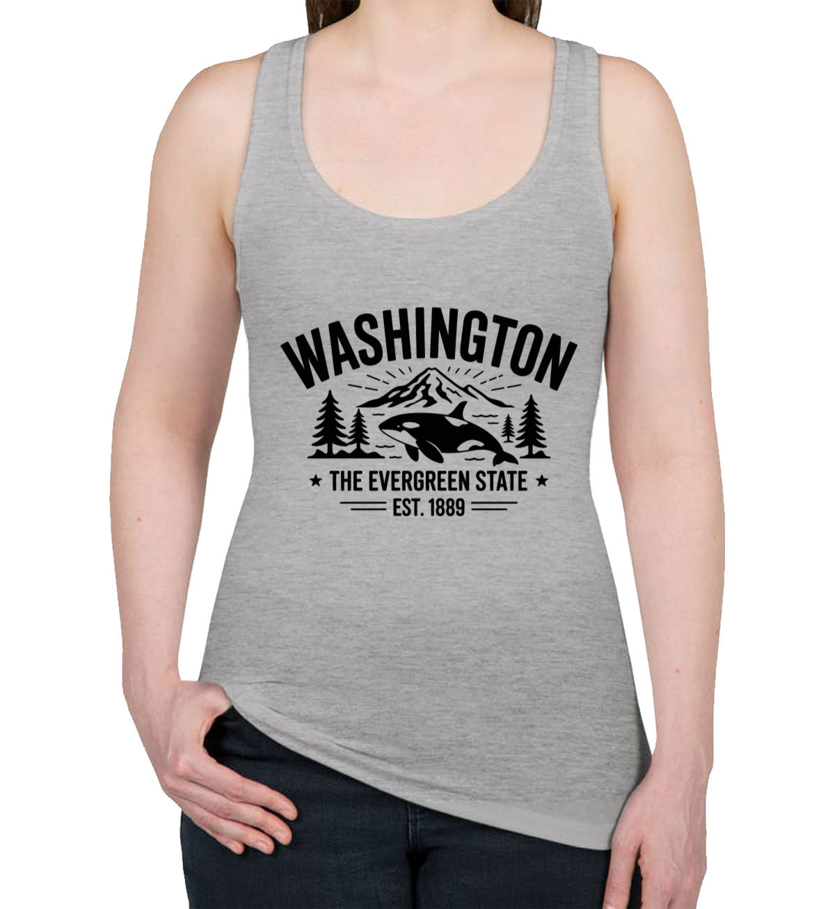Washington Cityscape Illustration The Evergreen State Women's Racerback Tank Top