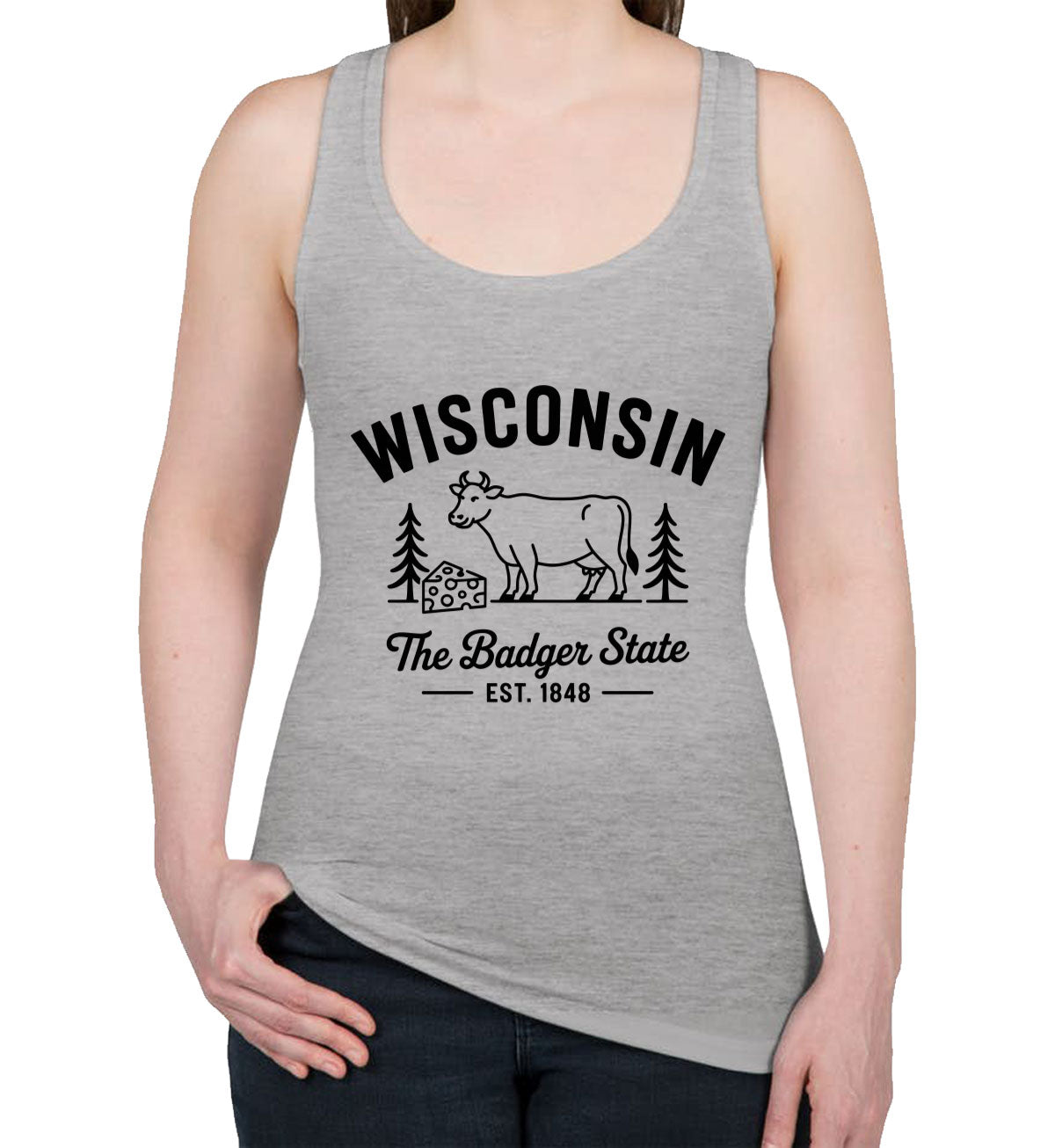 Wisconsin Cityscape Illustration The Badger State Women's Racerback Tank Top