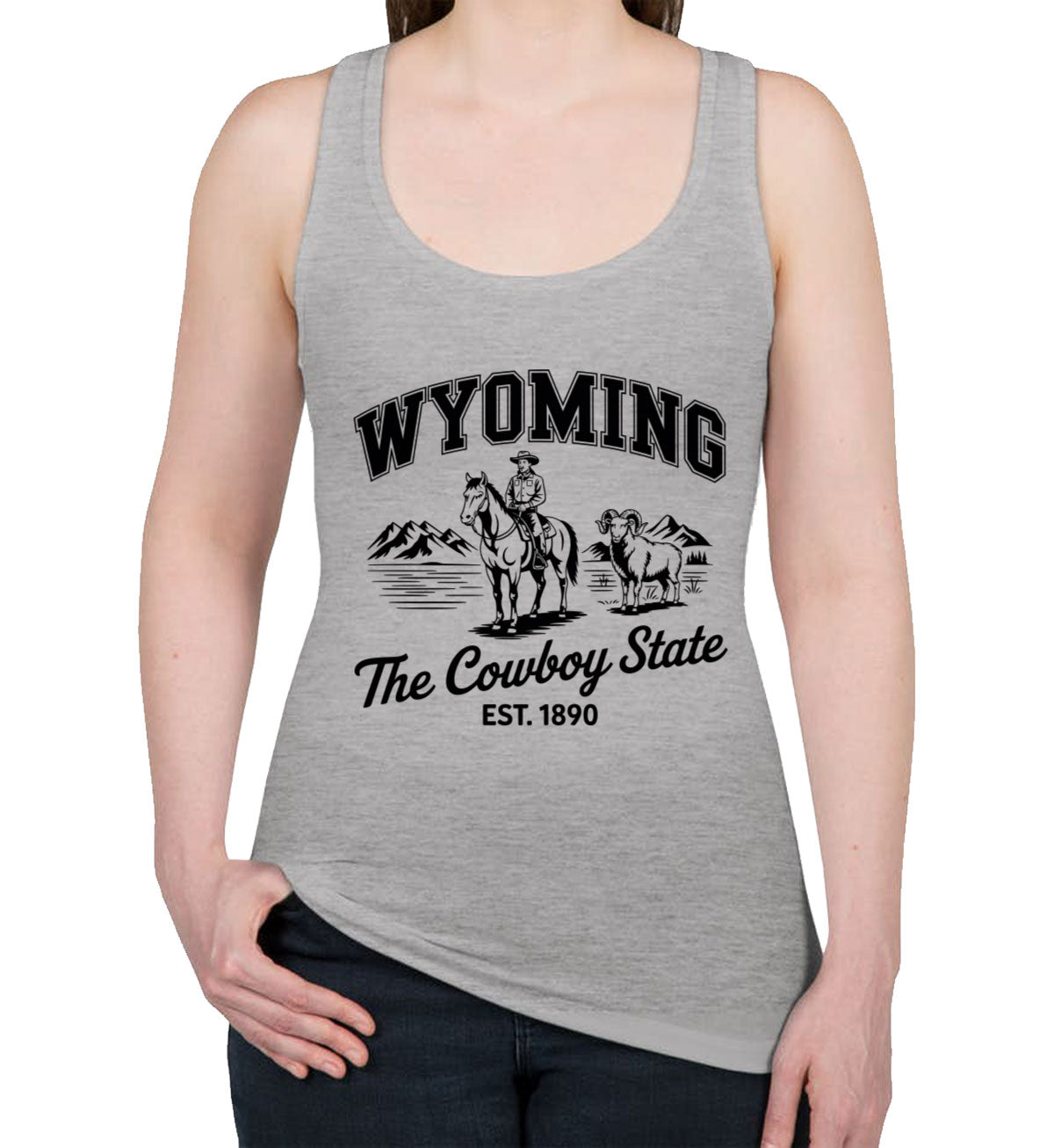 Wyoming Cityscape Illustration The Cowboy State Women's Racerback Tank Top