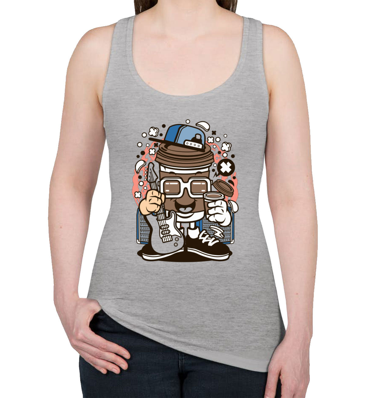 Coffee Cup Rock Cartoon Women's Racerback Tank Top