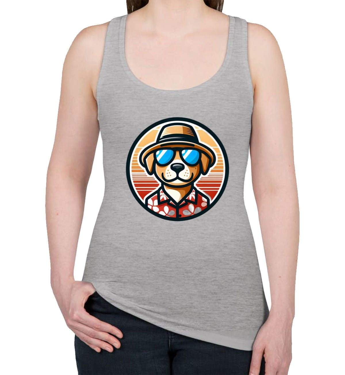 Cool Dog With Hat And Sunglasses Women's Racerback Tank Top